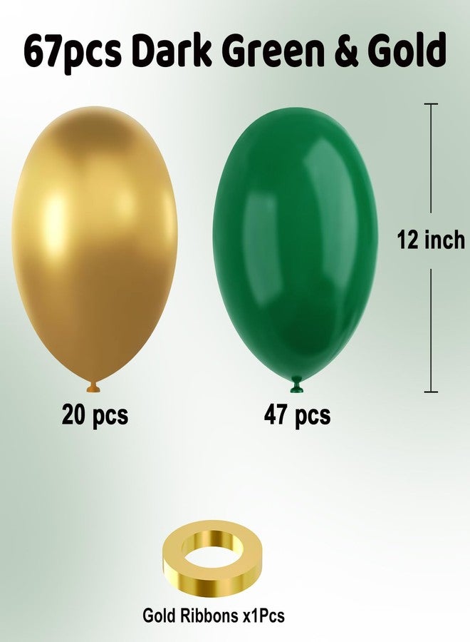 YMSZ Green and Gold Balloons, 67pcs 12 Inch Metallic Gold and Dark Green Balloons for Birthday, Graduation, St. Patrick's Day, Baby Shower, Jungle Party Decorations - Image 2