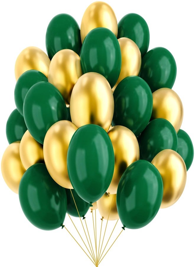 YMSZ Green and Gold Balloons, 67pcs 12 Inch Metallic Gold and Dark Green Balloons for Birthday, Graduation, St. Patrick's Day, Baby Shower, Jungle Party Decorations - Image 1