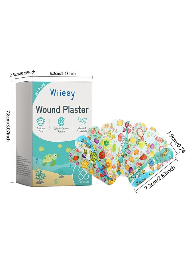 wiieey 50 Pcs Cartoon Pattern Bandage - PE Material Hemostatic Waterproof Adhesive Bandage Combo Pack - 10 Different Color Patterns Children's Bandage - Home First Aid Bandage Band-Aids - Image 2