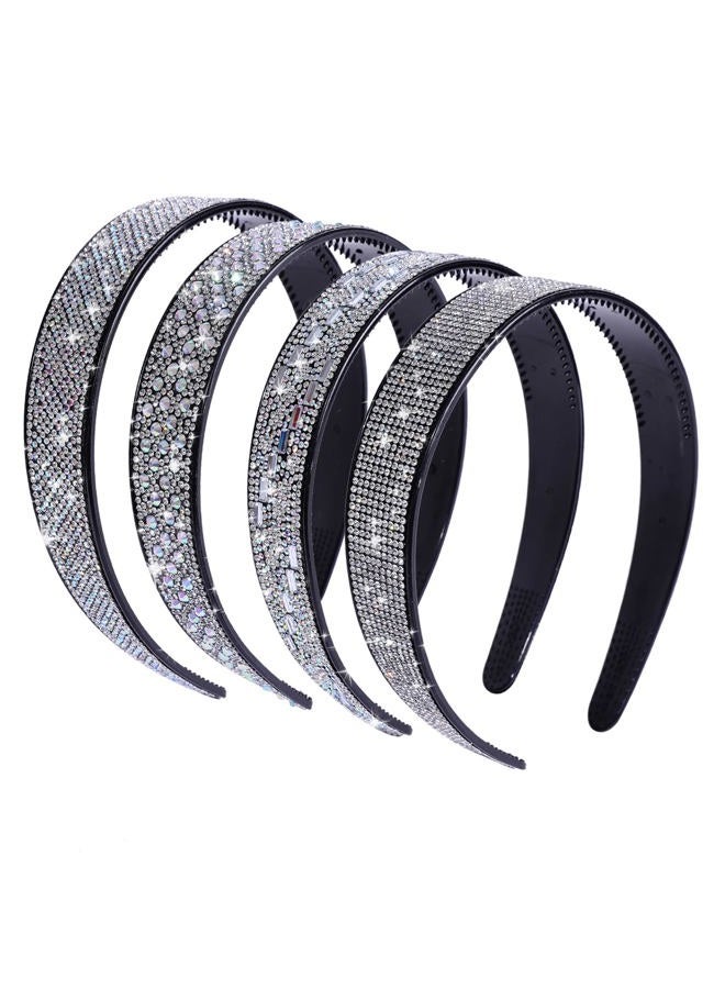 Cutewing Rhinestone Headbands for Women's hair Silver Sparkly Headband with Teeth Fashion Bling Hairbands Non Slip Hair Hoop Decorative Hair Accessories for Girls Ladies with 4PCS - Image 1