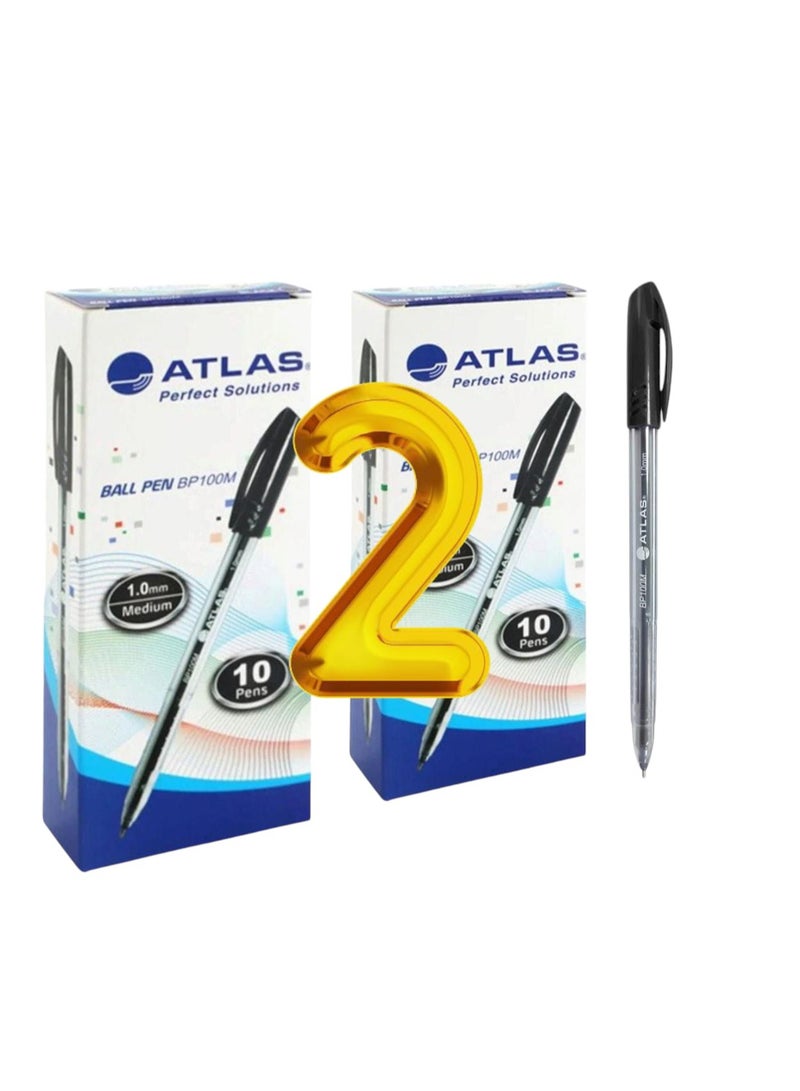 ATLAS 2-pack of Ball Pen 1.0mm Medium Tip Black Ink