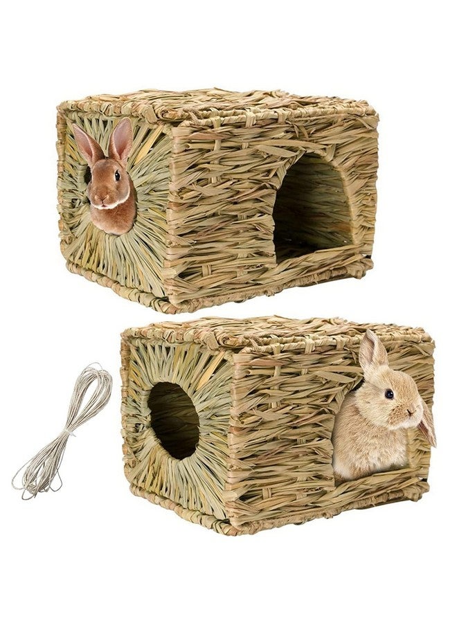 Hamiledyi Hamiledyi 2PCS Extra Large Grass House for Rabbit, Edible Bunny Hut Natural Grass Woven Foldable Pet Play Hideaway Hay Mat Chew Toys for Guinea Pig Hamster Chinchilla, Safe Cozy Sleep  - Image 1