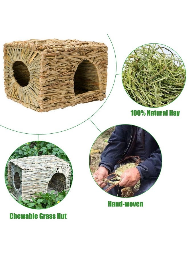 Hamiledyi Hamiledyi 2PCS Extra Large Grass House for Rabbit, Edible Bunny Hut Natural Grass Woven Foldable Pet Play Hideaway Hay Mat Chew Toys for Guinea Pig Hamster Chinchilla, Safe Cozy Sleep  - Image 2