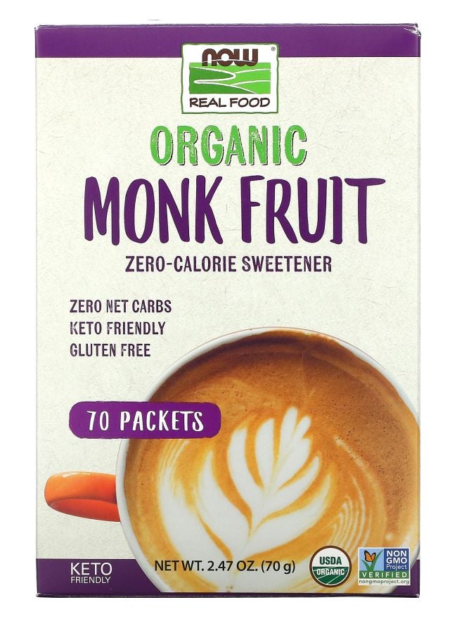 now Real Food Organic Monk Fruit Zero-Calorie Sweetener  70 Packets 2.47 oz (70 g)