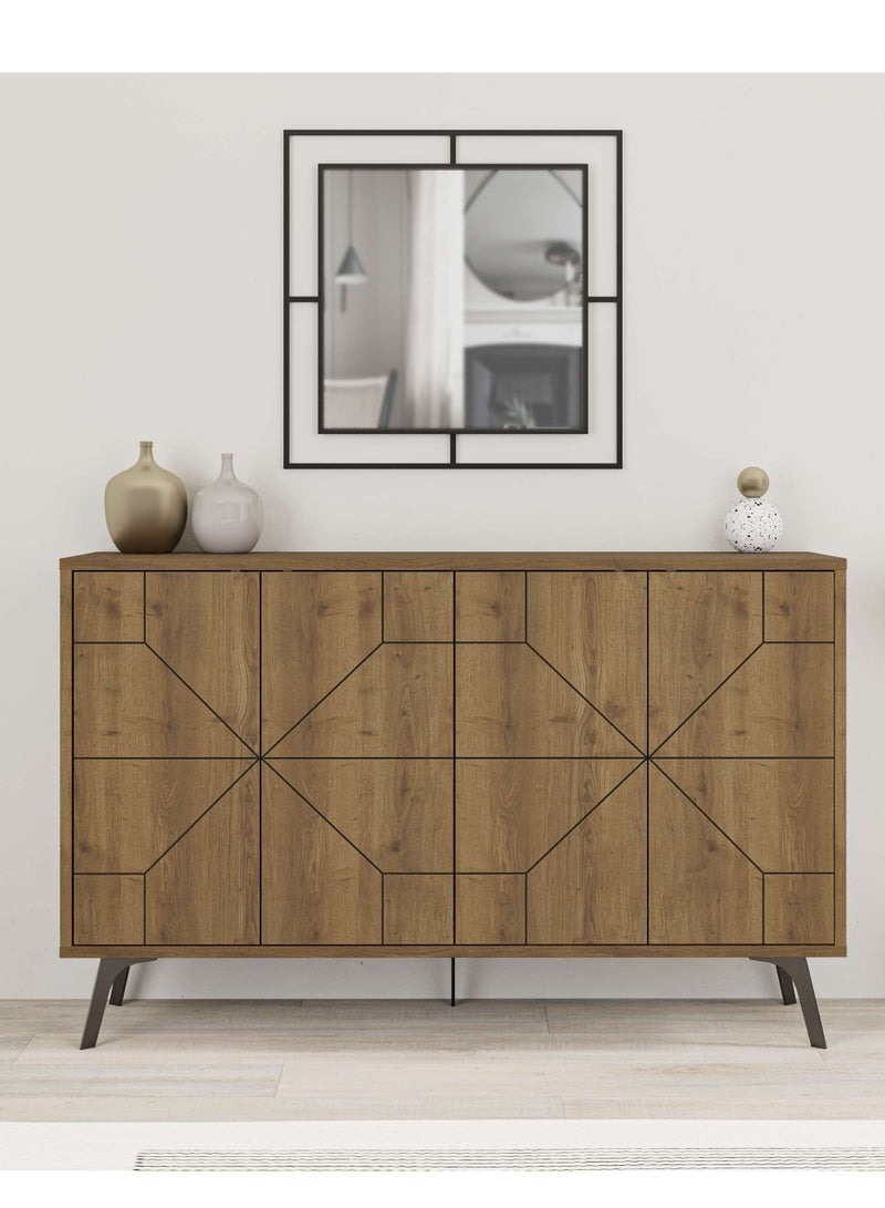 Mourah Home Dune Console  Modern Sideboard With 4 Doors  Storage Cabinet For Living Room Lounge Dining Room Kitchen Hallway  35X77.4X123 Cm Brown  - Image 1