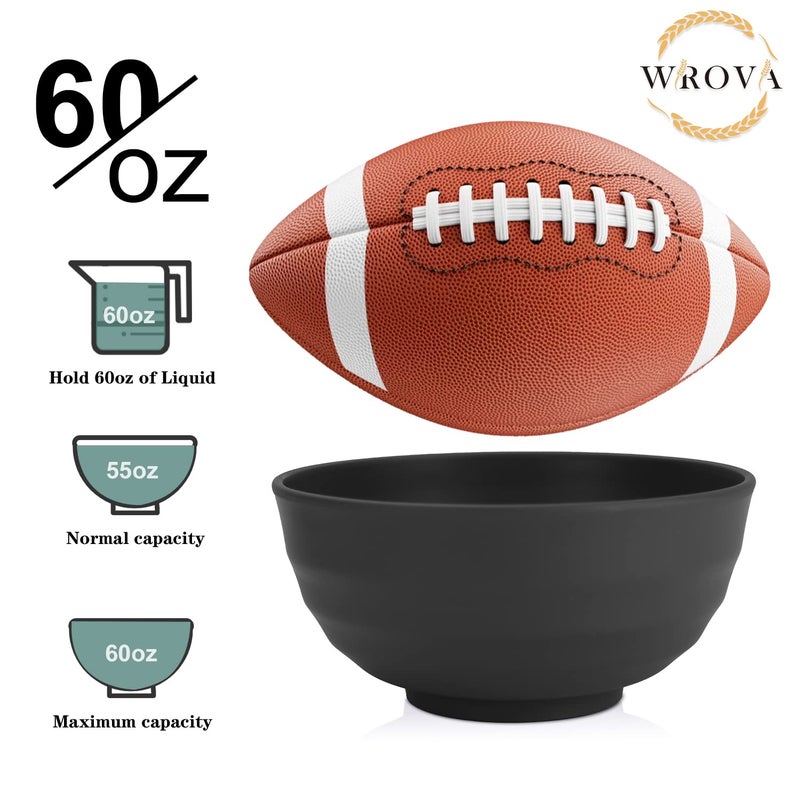 Wrova Wheat Straw Bowls Set 60 OZ Unbreakable Large Cereal Bowls Set of 6 Microwave and Dishwasher Safe Bowls Big Bowls for Camping and Picnic BPA Free Soup Bowl for Serving Oatmeal and Salad. Black - Image 3