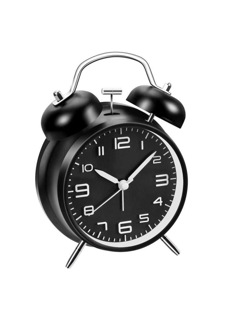 Captaintech Twin Bell Alarm Clock, Black Loud Alarm Clock 3D Digital Scale with Backlight, for Heavy Sleepers, Non Ticking and Silent 4inch Metal Bell Alarm Clock, Desk Table Clock for Home and Office - Image 1