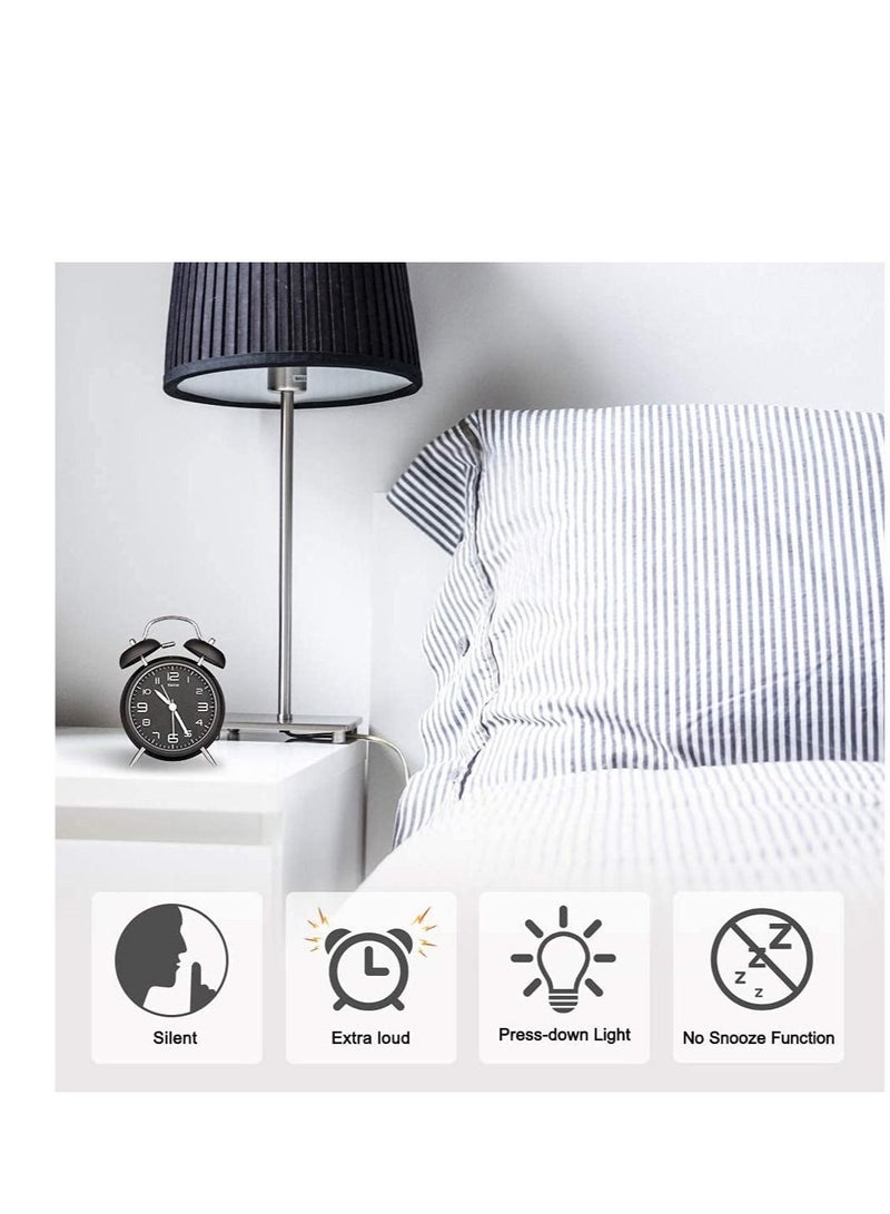 Captaintech Twin Bell Alarm Clock, Black Loud Alarm Clock 3D Digital Scale with Backlight, for Heavy Sleepers, Non Ticking and Silent 4inch Metal Bell Alarm Clock, Desk Table Clock for Home and Office - Image 4