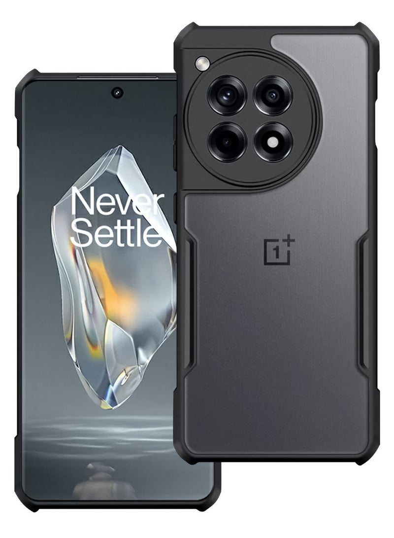 إكسوند جراب OnePlus 12R، غطاء خلفي لحماية عدسة الكاميرا، جراب هاتف محمول مقاوم للصدمات من مادة TPU، غطاء واقٍ من مادة البولي كربونات المختلطة المضادة للاصفرار (أسود شفاف) - Image 1