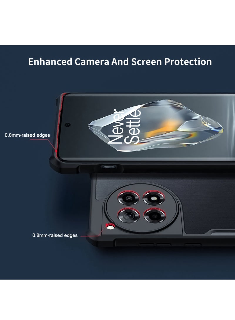 إكسوند جراب OnePlus 12R، غطاء خلفي لحماية عدسة الكاميرا، جراب هاتف محمول مقاوم للصدمات من مادة TPU، غطاء واقٍ من مادة البولي كربونات المختلطة المضادة للاصفرار (أسود شفاف) - Image 2