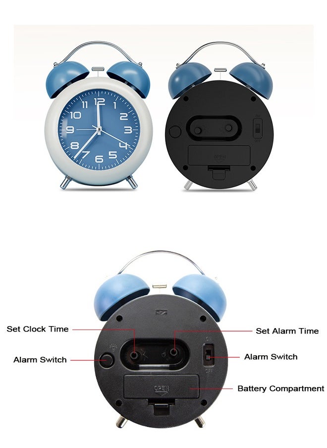 FUNCOT Silent Alarm Clock for Children Adults, Twin Bell Loud Alarm Clock for Heavy Sleepers, Backlight, Battery Operated Old Fashioned Alarm Clock for Bedrooms  - Image 4