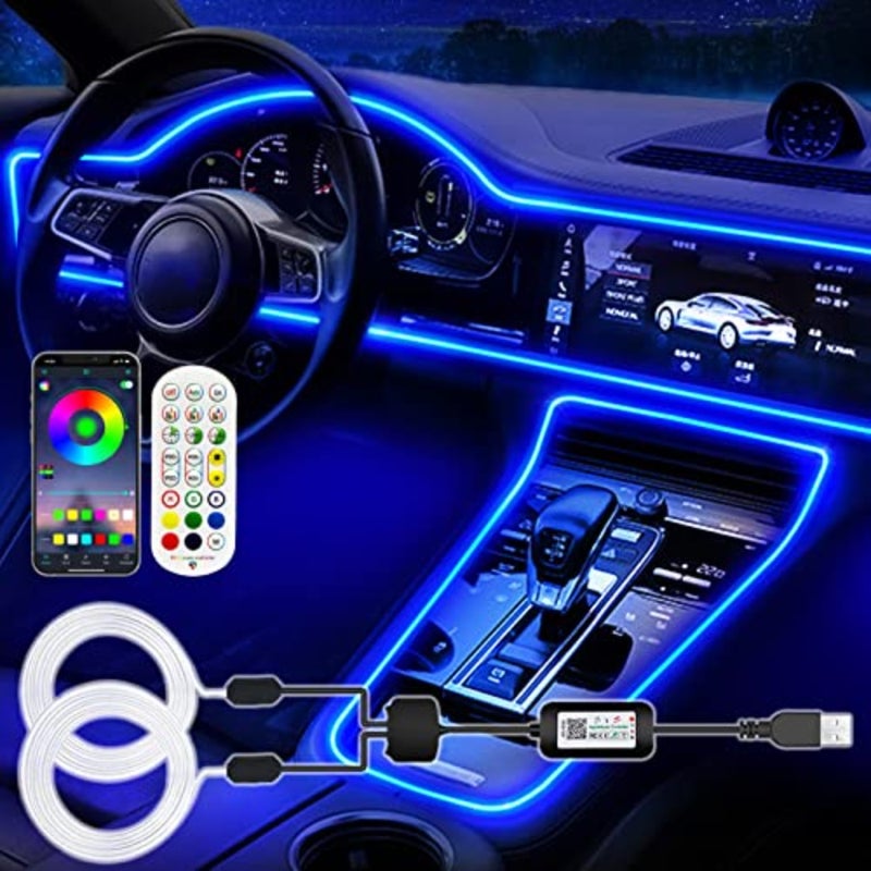 terior Car LED Strip Lights, RGB USB Car Ambient Lightg with Wireless APP and Remote Control, Car Accessories Fiber Optifc Lights Sync to Music es - Image 1