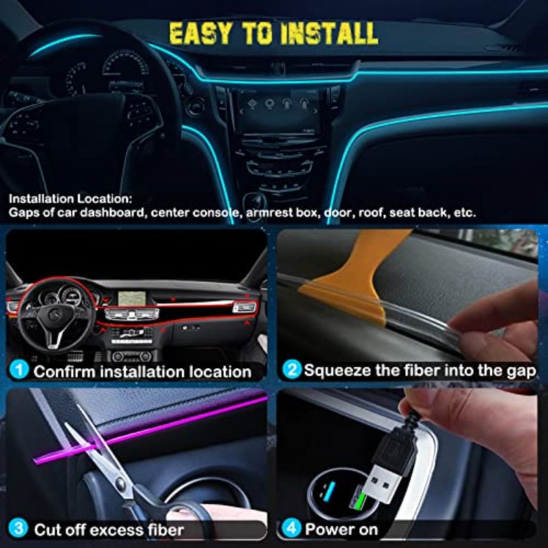 terior Car LED Strip Lights, RGB USB Car Ambient Lightg with Wireless APP and Remote Control, Car Accessories Fiber Optifc Lights Sync to Music es - Image 5