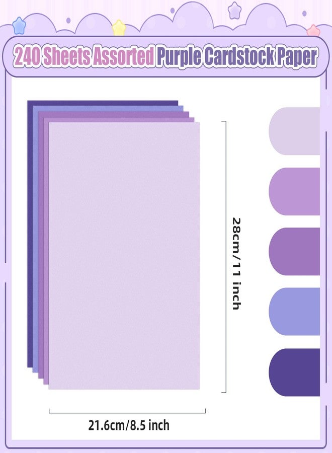MixTeach 240 Sheets Assorted Purple Cardstock Paper 8.5 x 11" Medium Thick Card Stock 180gsm/65lb Printable Kraft Paper for Scrapbooking, Card Making, Invitations, DIY Art Craft Supplies - Image 2