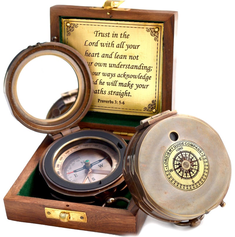 TA dizayn Trust in The Lord -Proverbs 3: 5-6 Engraved Compass Hiking Survival -Military Sighting Compass-Backpacking Navigation Compass -Boy Scout Compass for Kids-Professionals Hikers-Pastor Appreciation Gift - Image 1