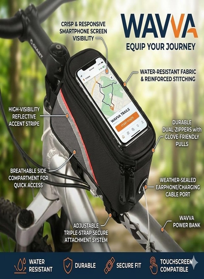 Wavva® Rubber Bike Bag with Phone Holder for Mountain Bike, Bike Handlebar Bag with Waterproof Touchscreen Phone Case for Every Phone (Black)- Rubber - Image 5