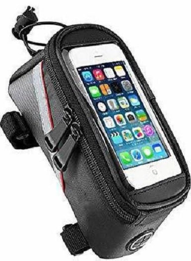 Wavva® Rubber Bike Bag with Phone Holder for Mountain Bike, Bike Handlebar Bag with Waterproof Touchscreen Phone Case for Every Phone (Black)- Rubber - Image 1