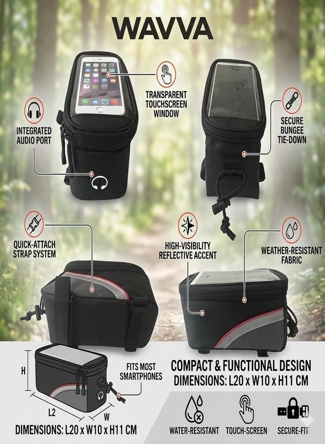 Wavva® Rubber Bike Bag with Phone Holder for Mountain Bike, Bike Handlebar Bag with Waterproof Touchscreen Phone Case for Every Phone (Black)- Rubber - Image 4