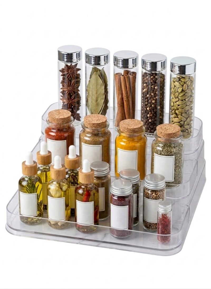 Acrylic Spice Rack, Tiered Spice Rack Shelf Seasoning Organizer for Countertop, Cabinet, Pantry, Kitchen Storage - 3 Tier - Image 1