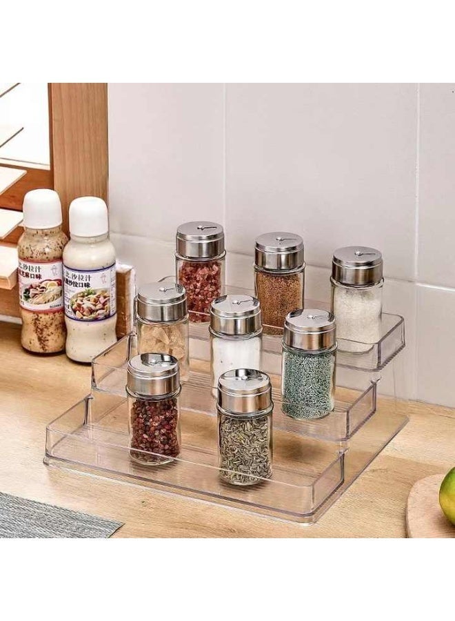 Acrylic Spice Rack, Tiered Spice Rack Shelf Seasoning Organizer for Countertop, Cabinet, Pantry, Kitchen Storage - 3 Tier - Image 2