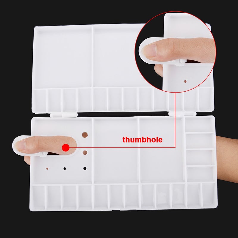 Shappy Watercolor Palette 33 Compartments Folding Paint Tray with 28 Wells and 5 Mixing Areas Plastic Painting Pallet with Thumbhole and Brush Holders for Watercolor Gouache Acrylic Oil Paint - Image 4