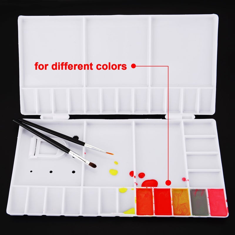 Shappy Watercolor Palette 33 Compartments Folding Paint Tray with 28 Wells and 5 Mixing Areas Plastic Painting Pallet with Thumbhole and Brush Holders for Watercolor Gouache Acrylic Oil Paint - Image 5