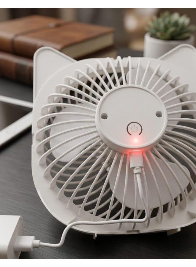 مروحة مكتبية محمولة قابلة للشحن,مروحة مكتب صغيرة بتصميم قطة،متعدد الالوان (ابيض,زيتى)، بوصلة USB، للاستخدام المنزلي والمكتبي - Image 2