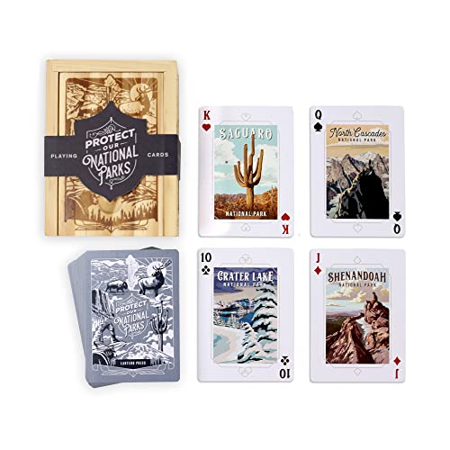 Lantern Press Protect Our National Parks Playing Cards Premium 52Card Deck in Pine Wood Collector Box HandDrawn National Park Artwork Gift for Nature Lovers Travel Fans - Image 1