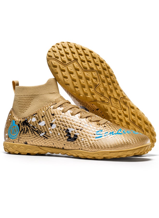 Golden Nails High-top Football Shoes Tf Broken Nails Artificial Lawn Ag Nail Leather Feet Boys And Girls Children Teenagers Students Training Shoes