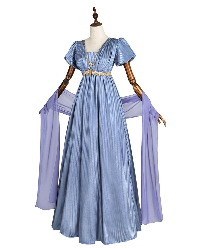 Nuoqi Regency Dresses for Women 1800s Victorian Dress Empire Waist Ball Gown with Gloves Blue, L - Image 2