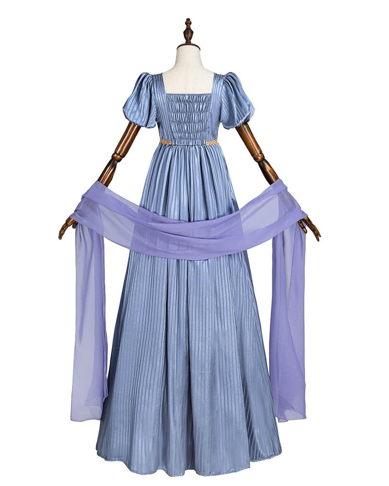 Nuoqi Regency Dresses for Women 1800s Victorian Dress Empire Waist Ball Gown with Gloves Blue, L - Image 3