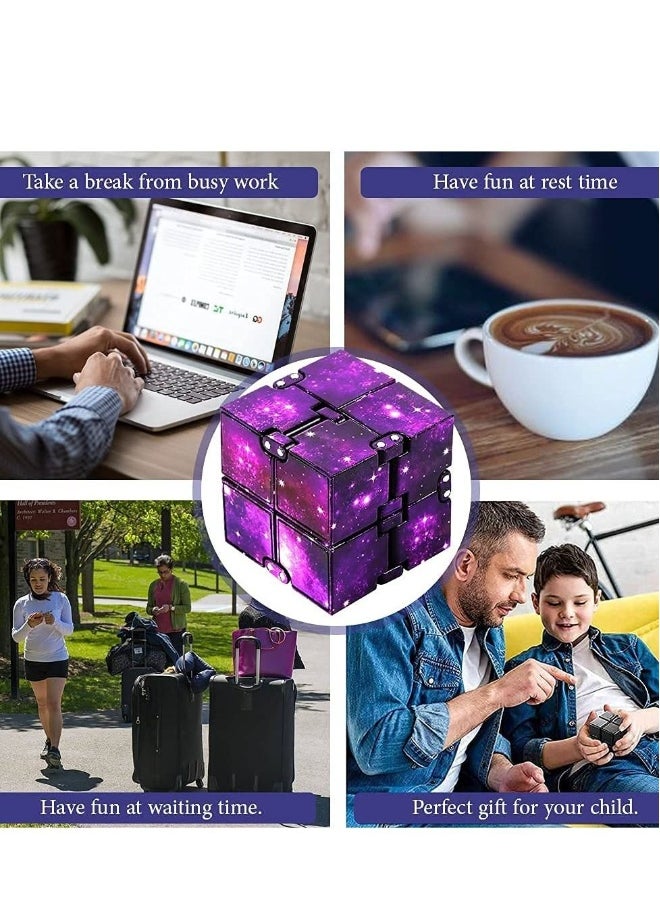 Generic - 2 Pieces Fidget Cube Toy Stress Anxiety Relief for Adults and Kids Hand-Held Magic Puzzle Flip Cube Fidget Finger Toys Cube for Killing Time Galaxy Space - Image 1