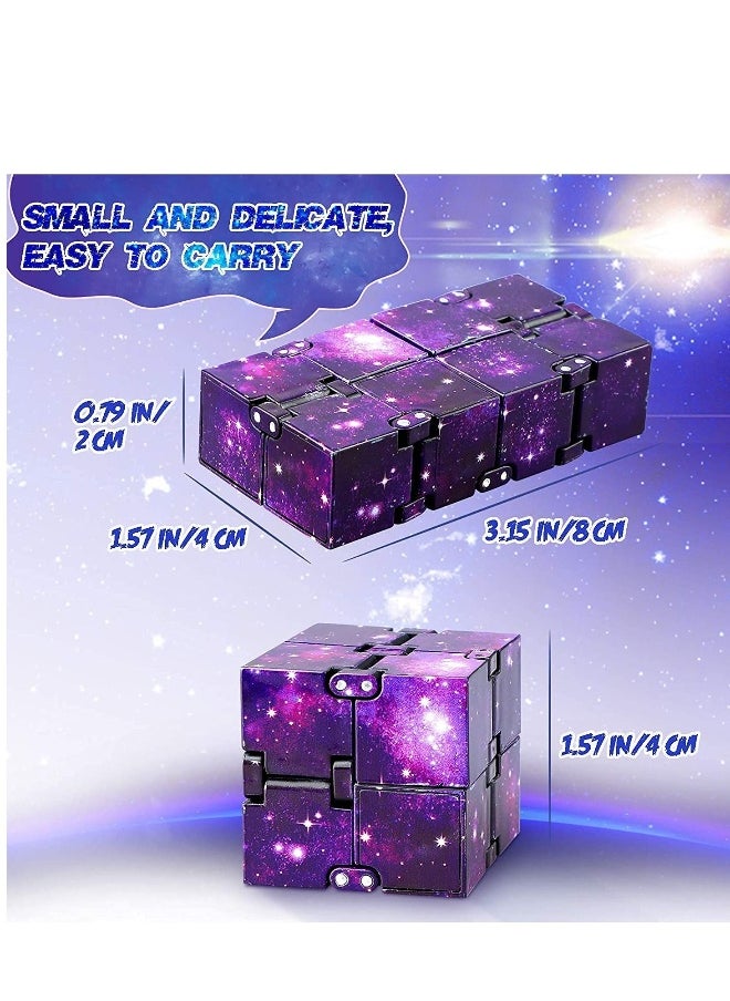 Generic - 2 Pieces Fidget Cube Toy Stress Anxiety Relief for Adults and Kids Hand-Held Magic Puzzle Flip Cube Fidget Finger Toys Cube for Killing Time Galaxy Space - Image 1