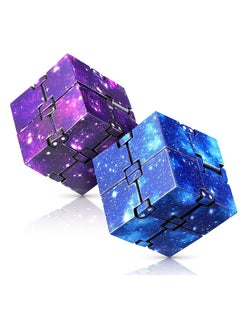 2 Pieces Fidget Cube Toy Stress Anxiety Relief for Adults and Kids Hand-Held Magic Puzzle Flip Cube Fidget Finger Toys Cube for Killing Time Galaxy Space