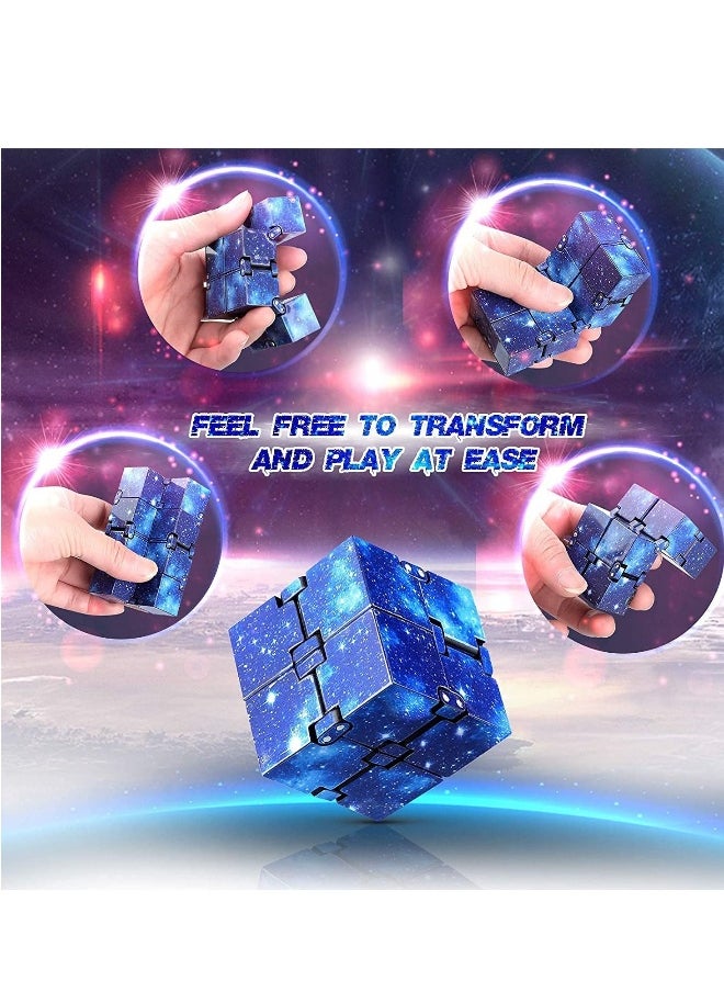 Generic - 2 Pieces Fidget Cube Toy Stress Anxiety Relief for Adults and Kids Hand-Held Magic Puzzle Flip Cube Fidget Finger Toys Cube for Killing Time Galaxy Space - Image 1