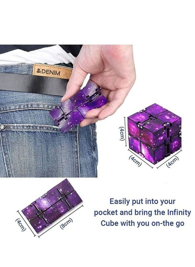 Generic - 2 Pieces Fidget Cube Toy Stress Anxiety Relief for Adults and Kids Hand-Held Magic Puzzle Flip Cube Fidget Finger Toys Cube for Killing Time Galaxy Space - Image 1