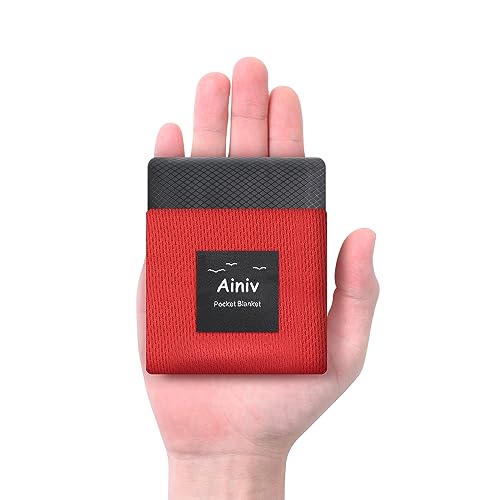 Ainiv Picnic Blanket, Mini Pocket Beach Mat 43.3 x 55.1IN (2-3 People) Foldable, Lightweight Waterproof Sand Free, Foldable Thin Ground Sheet for Outdoor Camping Hiking Travel - with Hand Strap - Image 1