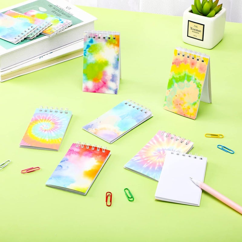 Epakh 24 Pcs Mini Tie Dye Spiral Notepads Small Tie Dye Notebook Fun Coil Pocket Notebook Party Favors Cute Rainbow Note Pad for Kids Boys Girls Birthday Goodie Bag Fillers School Office Supplies 6 Styles  - Image 4