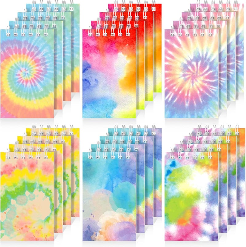 Epakh 24 Pcs Mini Tie Dye Spiral Notepads Small Tie Dye Notebook Fun Coil Pocket Notebook Party Favors Cute Rainbow Note Pad for Kids Boys Girls Birthday Goodie Bag Fillers School Office Supplies 6 Styles  - Image 1