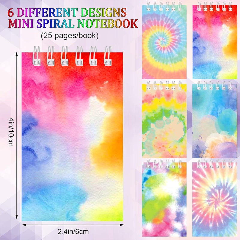 Epakh 24 Pcs Mini Tie Dye Spiral Notepads Small Tie Dye Notebook Fun Coil Pocket Notebook Party Favors Cute Rainbow Note Pad for Kids Boys Girls Birthday Goodie Bag Fillers School Office Supplies 6 Styles  - Image 3