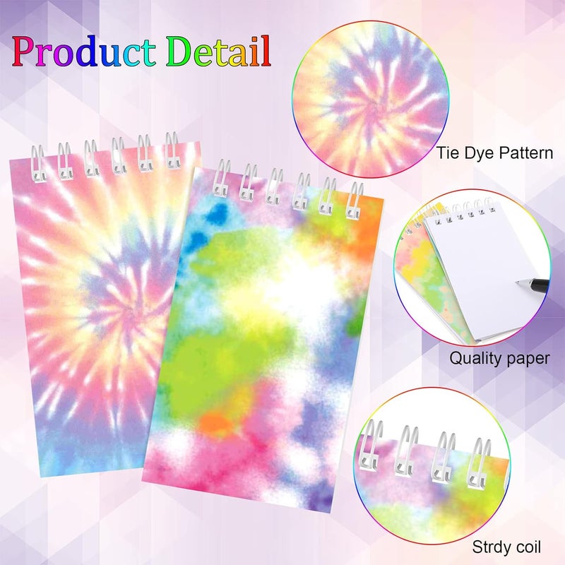 Epakh 24 Pcs Mini Tie Dye Spiral Notepads Small Tie Dye Notebook Fun Coil Pocket Notebook Party Favors Cute Rainbow Note Pad for Kids Boys Girls Birthday Goodie Bag Fillers School Office Supplies 6 Styles  - Image 2