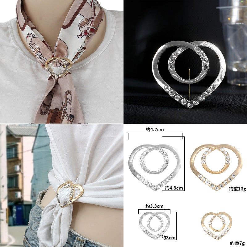 Love silk scarf buckle peach heart corner buckle waist-tight magic hem clothes decorative rhinestone simple knotted buckle shirt collar - Image 5