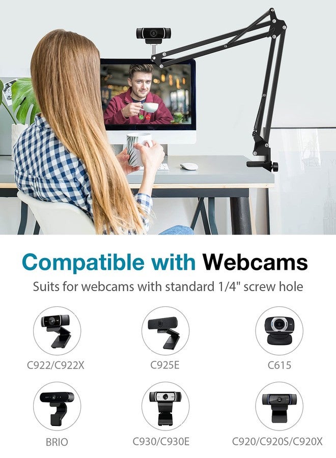 إنو جير حامل كاميرا ويب InnoGear، حامل ذراع Boom لكاميرا ويب Logitech BRIO 4K C920 C920S C922 C922x C925e C930 NexiGo N60، برغي 1/4"-3/8" و3/8"-5/8" لـ Blue Yeti Snowball Yeti Nano وغيرها من الميكروفونات - Image 2