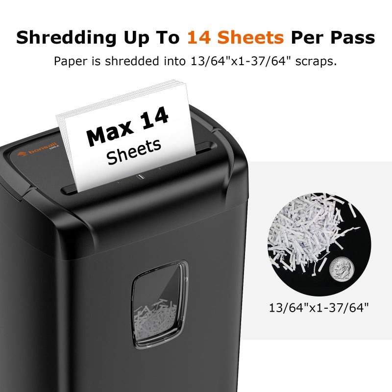 Bonsaii 14-Sheet Paper Shredder for Home Office Use, 10-Minute Cross Cut Shredder with 5.5 Gallons Bin, P-4 High Security Heavy Duty Office Shredder Shred CD/Credit Card - Image 3