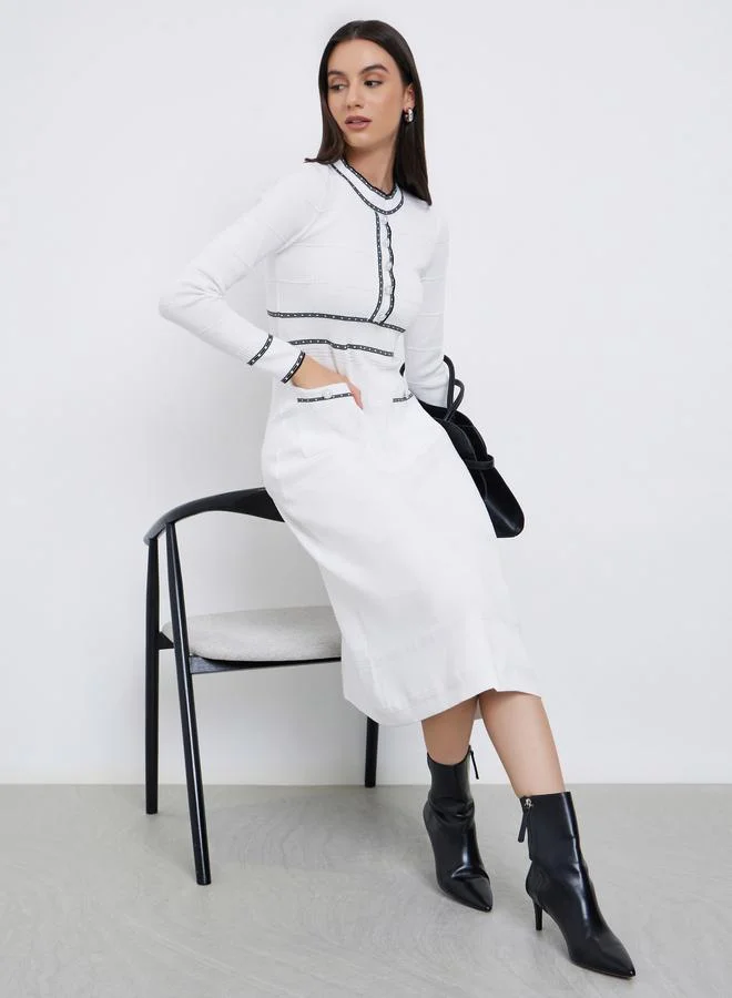 Take Two Take Two White Knitted Sweater Midi Dress