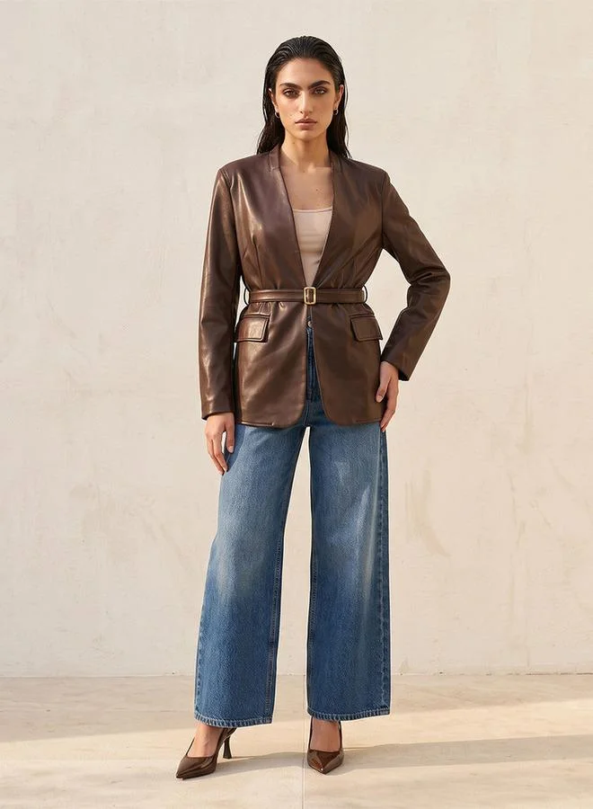 Splash FAV Smart Pleather Jacket with Belt