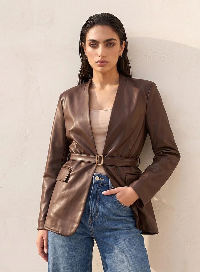 Splash FAV Smart Pleather Jacket with Belt