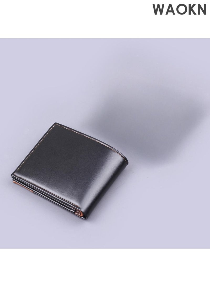 WAOKN New men's multi slot leather wallet, men's wallet, men's short card bag 2-in-1 wallet, foldable wallet, lightweight and convenient to carry wallet, spliced large capacity wallet. - Image 3