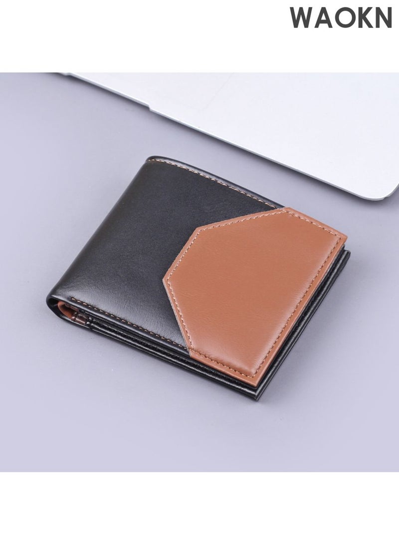 WAOKN New men's multi slot leather wallet, men's wallet, men's short card bag 2-in-1 wallet, foldable wallet, lightweight and convenient to carry wallet, spliced large capacity wallet. - Image 1