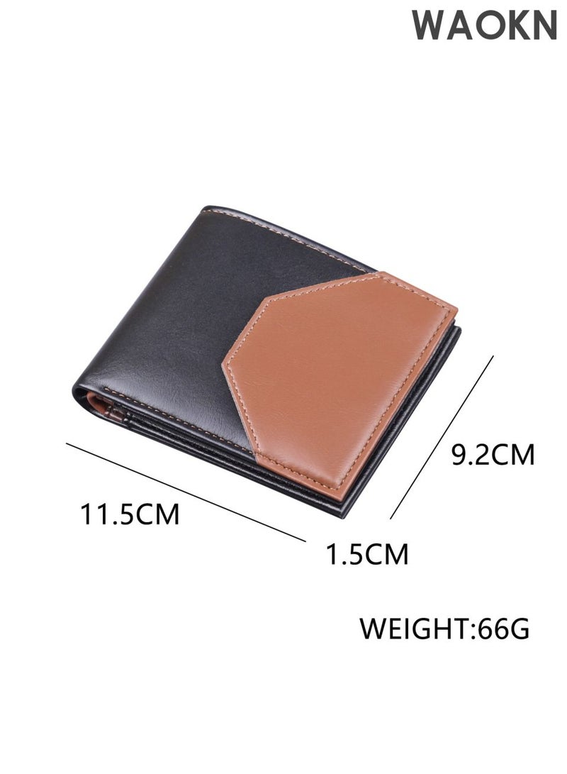 WAOKN New men's multi slot leather wallet, men's wallet, men's short card bag 2-in-1 wallet, foldable wallet, lightweight and convenient to carry wallet, spliced large capacity wallet. - Image 4